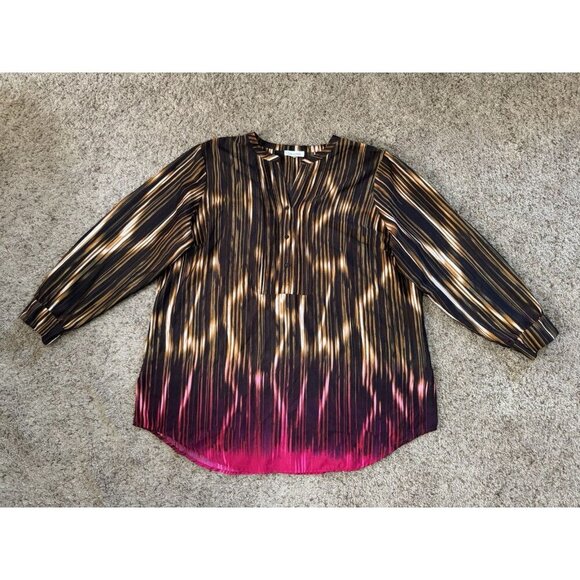 CALVIN KLEIN Tunic Blouse Top Popover Long Sleeve Roll Tab Ombre Pink Casual 2X - Picture 1 of 10